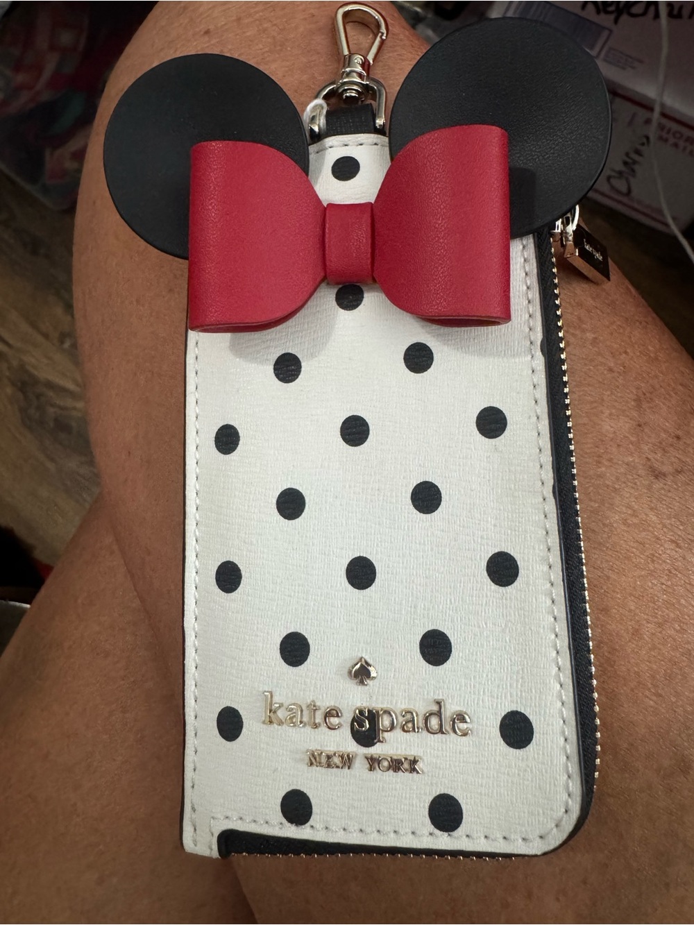 kate spade Polka Dot Minnie-Inspired Card Holder in White, Black & Red